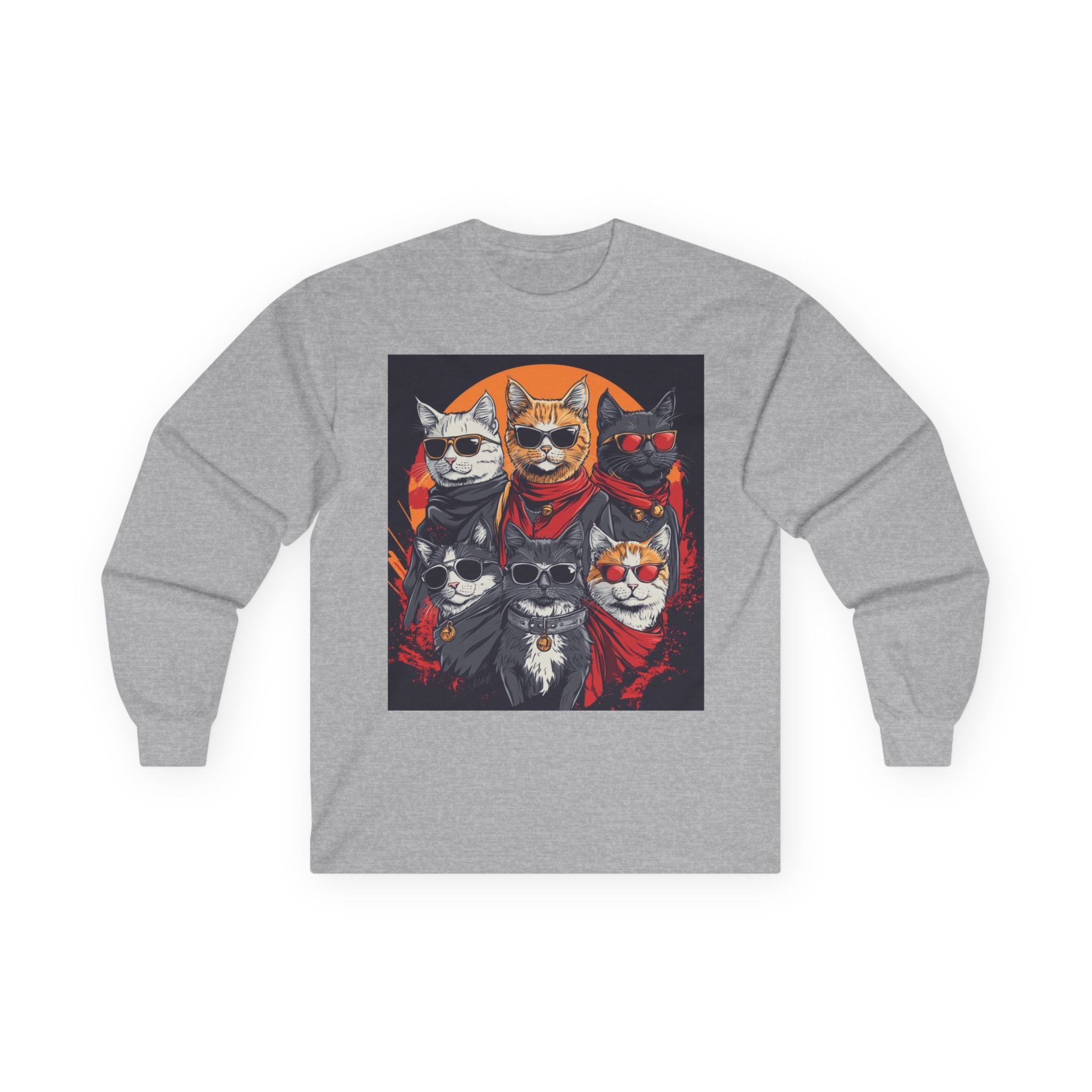 Cat Crew Long Sleeve Tee — Retro Punk Feline Portraits