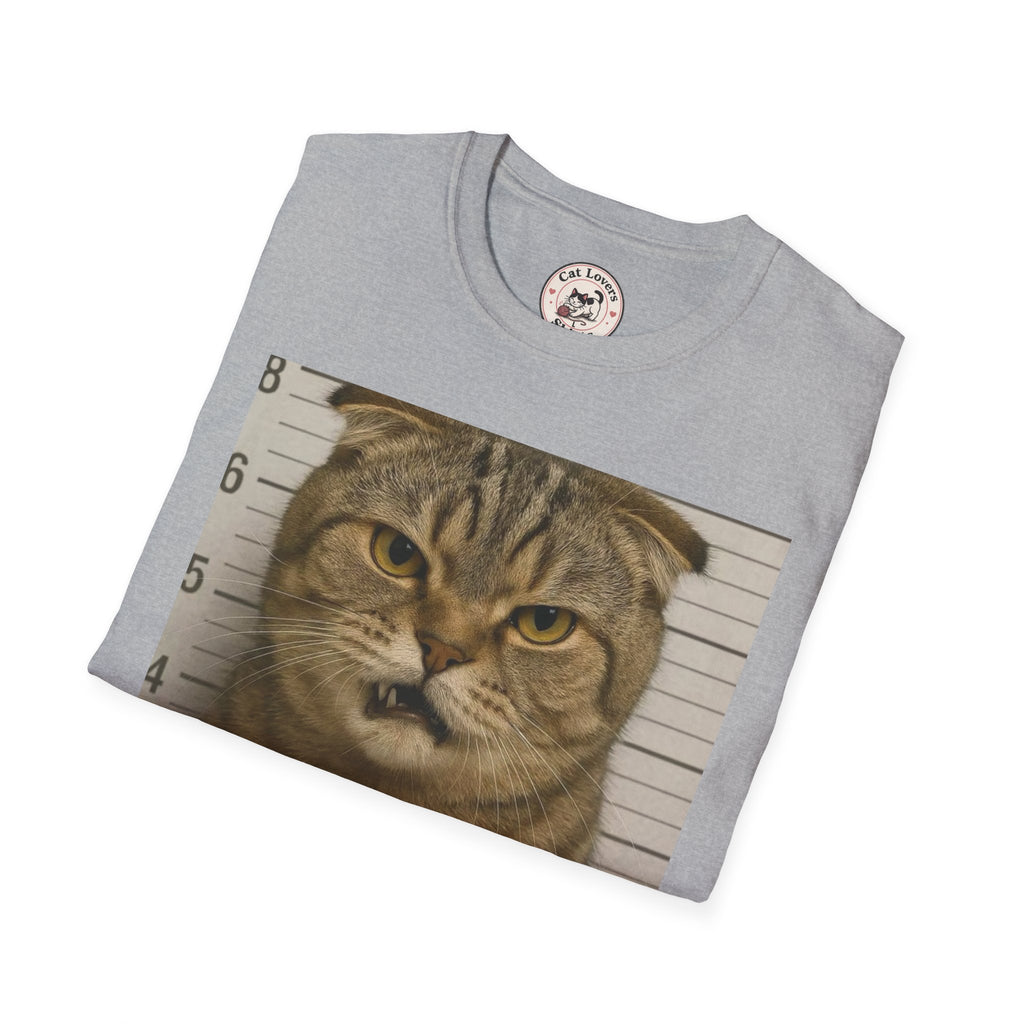Cat Mugshot T-Shirt — Funny Pet Crime Graphic Tee (Police Department 890263)