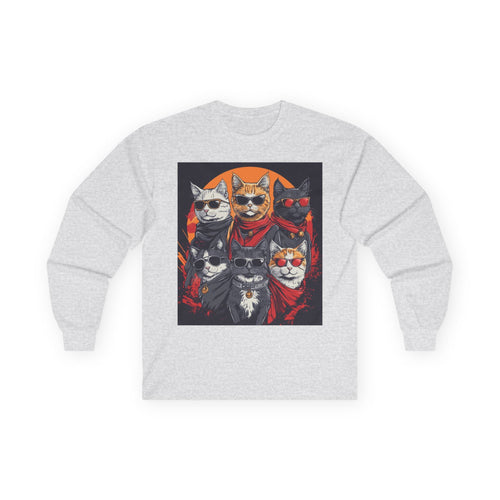 Cat Crew Long Sleeve Tee — Retro Punk Feline Portraits