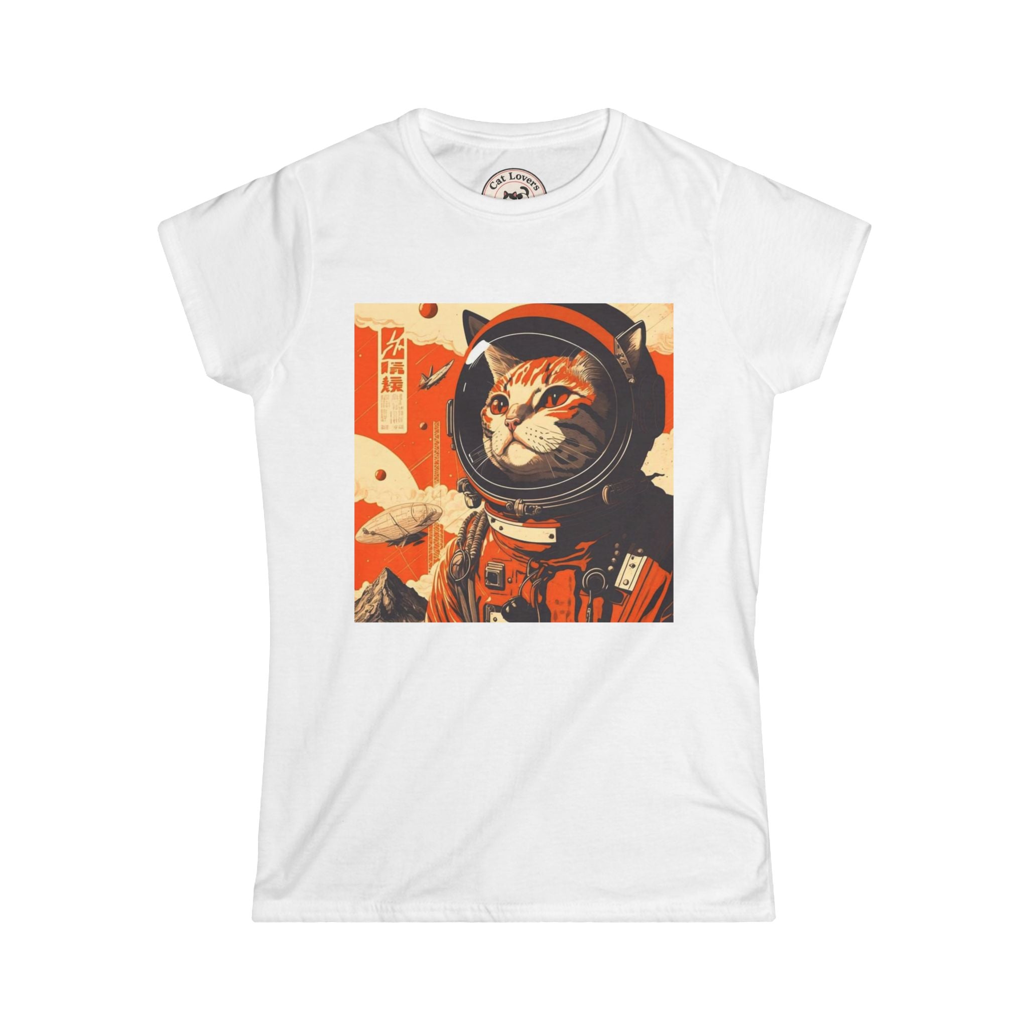 Astronaut Cat Graphic Tee — Retro Space Cat Womens T-Shirt