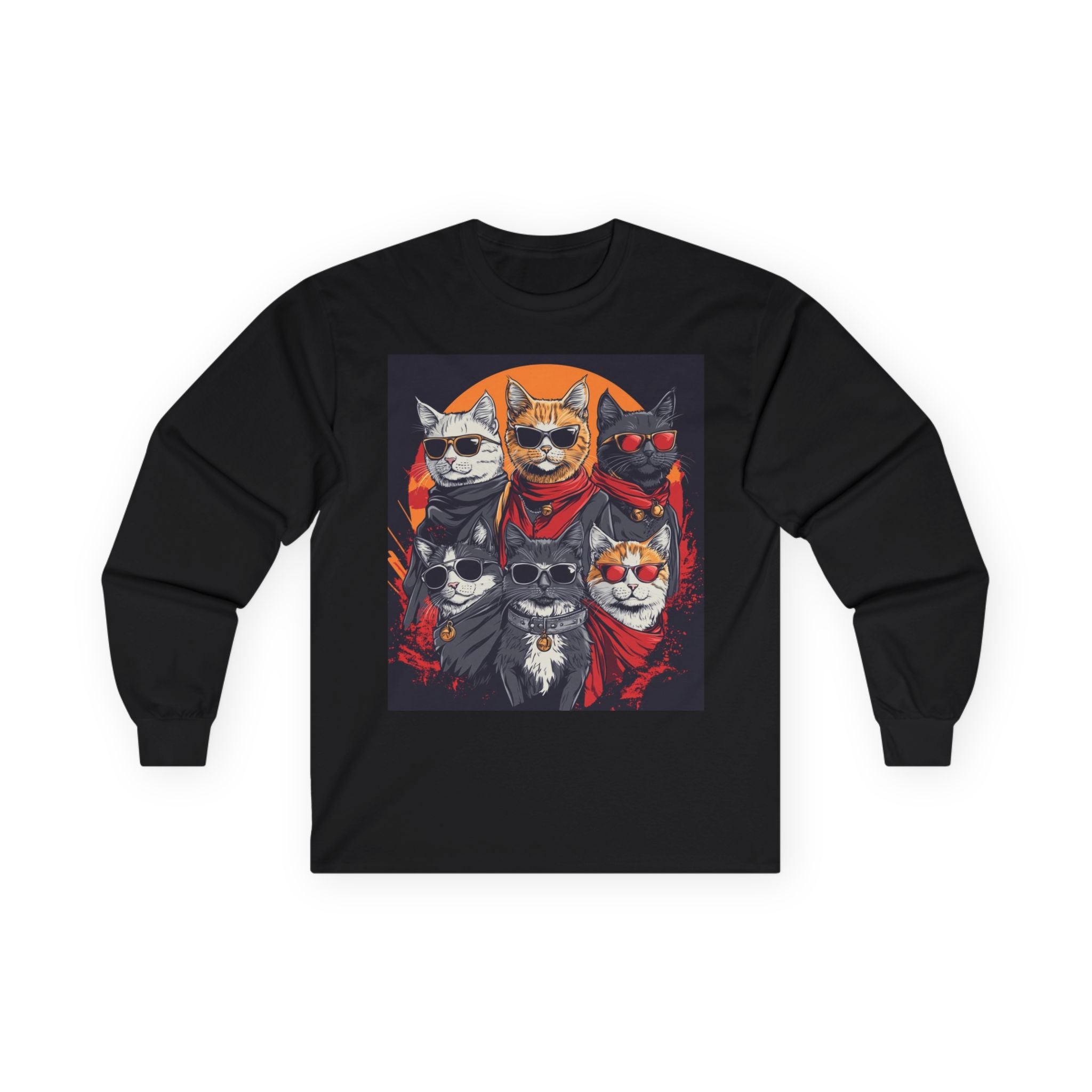 Cat Crew Long Sleeve Tee — Retro Punk Feline Portraits