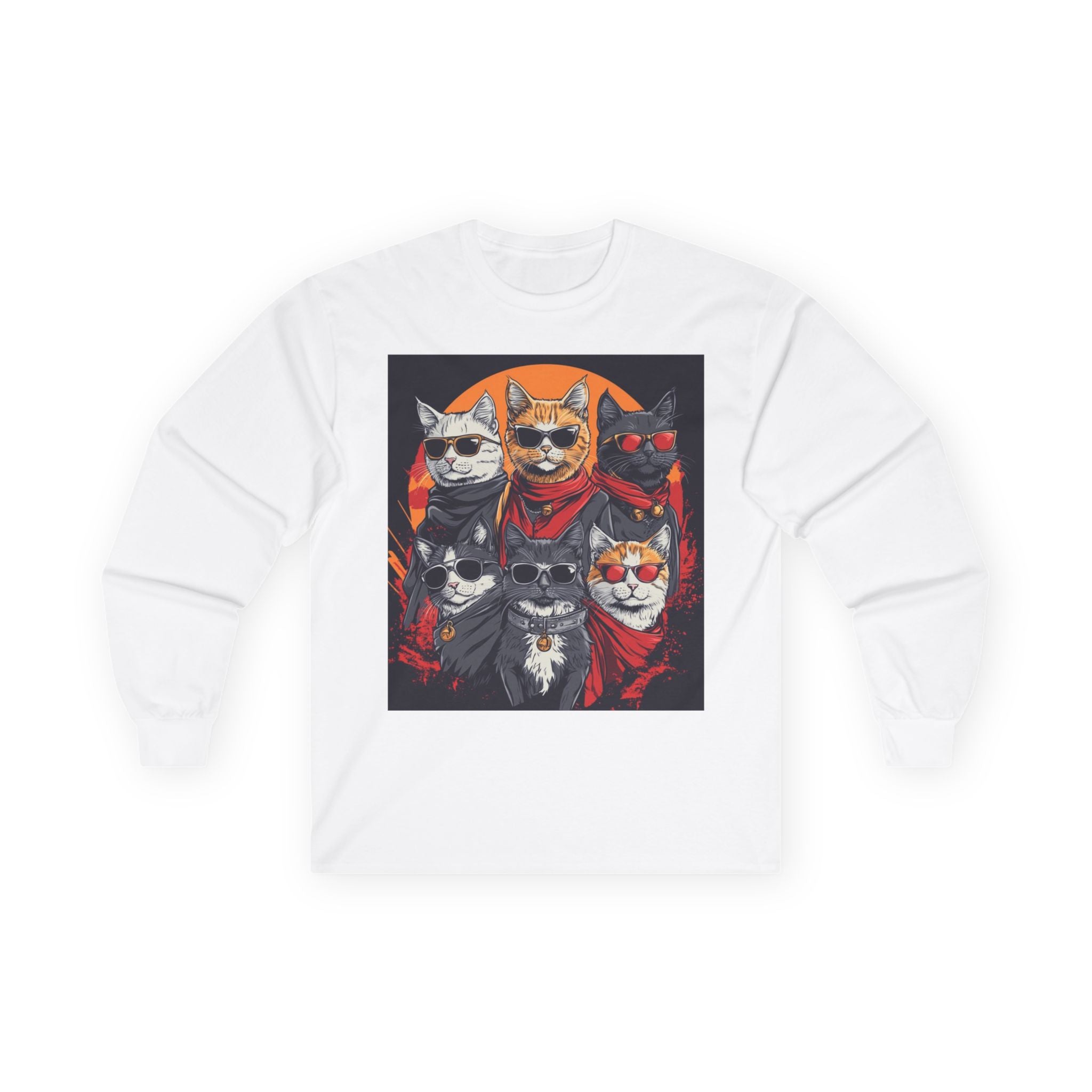 Cat Crew Long Sleeve Tee — Retro Punk Feline Portraits