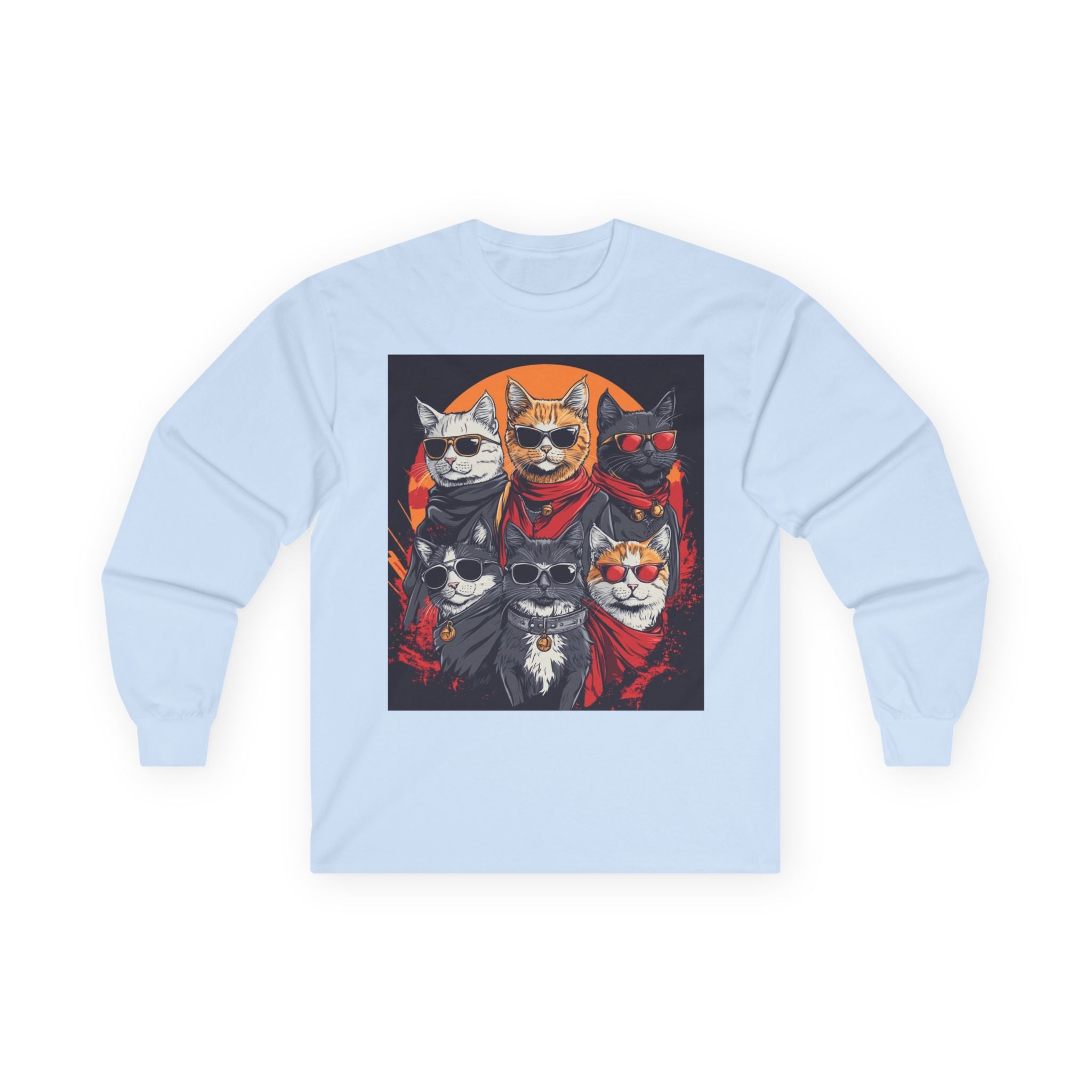 Cat Crew Long Sleeve Tee — Retro Punk Feline Portraits